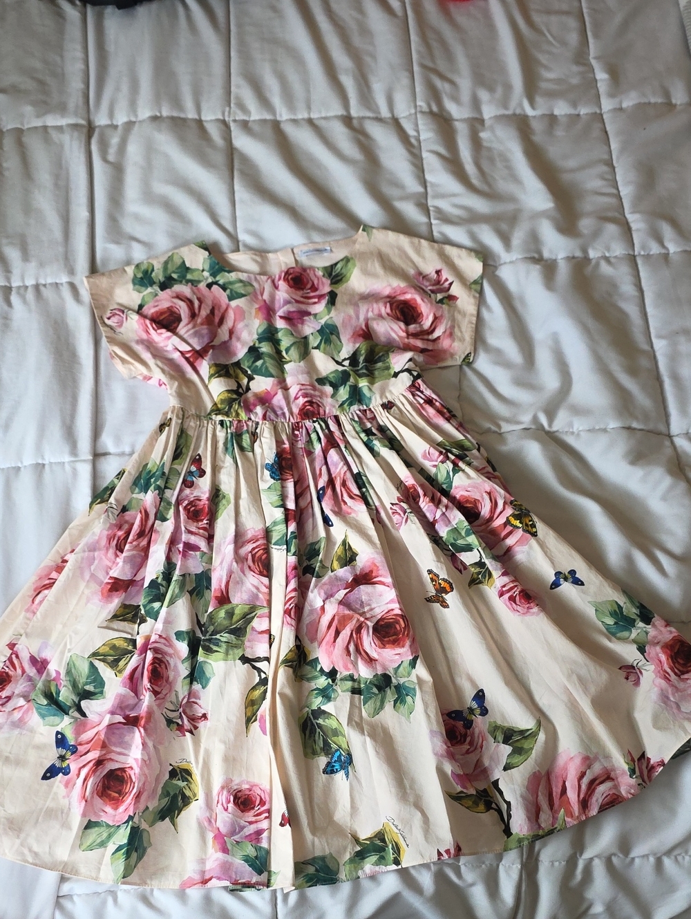 Dolce & Gabbana Cream Dress with Pink Rose Print